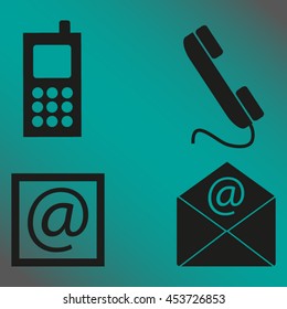 Contact icons set - envelope, mobile, phone, mail