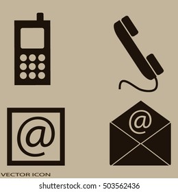 Contact icons set - envelope, mobile, phone, mail