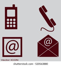 Contact icons set - envelope, mobile, phone, mail
