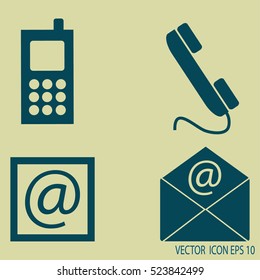 Contact icons set - envelope, mobile, phone, mail