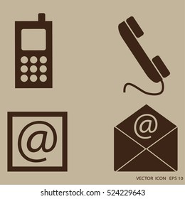 Contact icons set - envelope, mobile, phone, mail