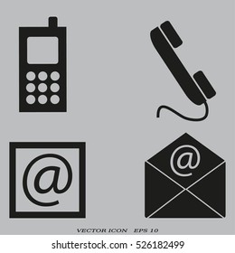 Contact icons set - envelope, mobile, phone, mail