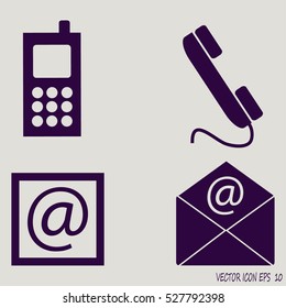 Contact icons set - envelope, mobile, phone, mail