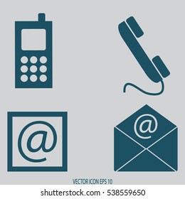 Contact icons set - envelope, mobile, phone, mail