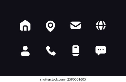 Contact Icons Set: Home, Phone, Mobile, Email, Address, Location, Website, Globe, – Vector Collection. Contact Us Vector icons.