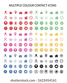 contact icons set, multiple colours icons set 