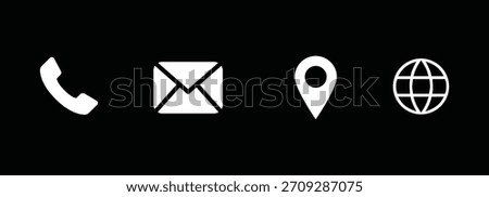 Contact Icons Set , Phone, Email, Location, Web Symbol on Black Background