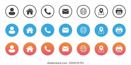 conjunto de iconos de contacto. nos contacta icono web , casa, dirección, ubicación, llamada, mensaje, correo, sobre, impresora, fax, teléfono, sitio web, usuario, perfil, icono - Sitio web iconos de contacto conjunto de botones