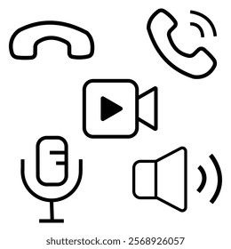 Contact icons set vector illustration.  Phone, sound, microphone, camera, call symbols, web, app icons.