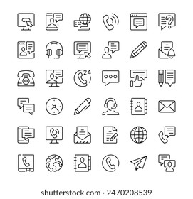 Conjunto de iconos de contacto. Iconos de línea de Vector. Símbolos de contorno de trazo negro