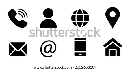 Contact icons. Contact sign vector set. Telephone number symbol. Email logo. Mail envelope sign. Location address symbol