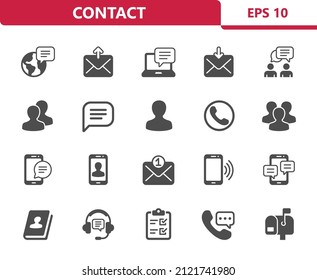 Contact Icons. Contact Us, Communication Icon. Professional, pixel perfect icons. EPS 10 format.