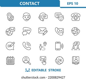 Contact Icons. Contact Us, Communication, Social Media Vector Icon Set