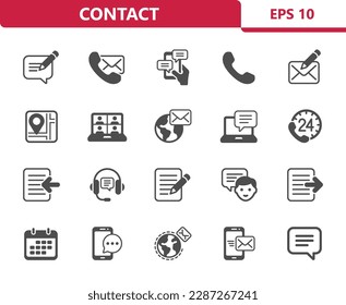 Contact Icons. Contact Us, Communication, Social Media Vector Icon Set. Professional, pixel perfect icons. EPS 10 format.