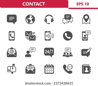 Contact Icons. Contact Us, Communication, Social Media Vector Icon Set