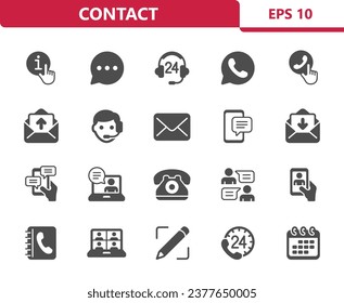 Contact Icons. Contact Us, Communication, Social Media Vector Icon