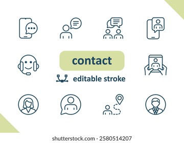 Contact icons. Contact us, social media, message, communication vector icon set