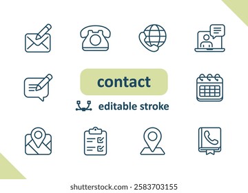 Contact icons. Contact us, social media, message, communication vector icon set