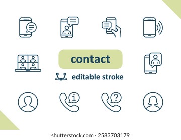 Contact icons. Contact us, social media, message, communication vector icon set