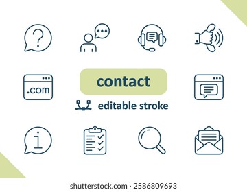 Contact icons. Contact us, social media, message, communication vector icon set