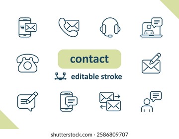 Contact icons. Contact us, social media, message, communication vector icon set
