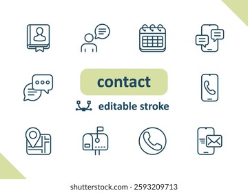 Contact icons. Contact us, social media, message, communication vector icon set