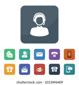 Contact icons. vector collection filled contact icons such as call center, phone, message on phone, mail, eye drop
