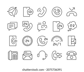 Contact Icons - Vector. Editable Stroke. Vector Graphic