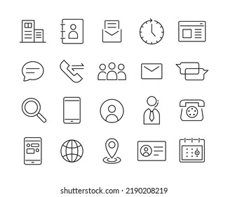 Contact Icons - Vector Line. Editable Stroke. 