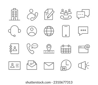 Contact Icons - Vector Line. Editable Stroke.