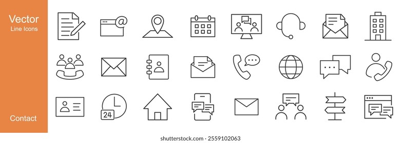 Contact Icons - Vector Line. Editable Stroke.