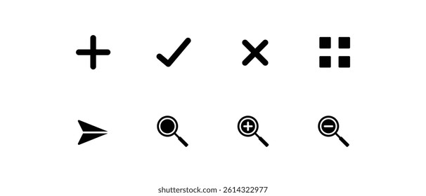 Contact icons. Web icons. Vector illustration. 
Add, zoom, send, menu