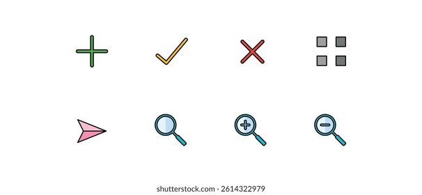 Contact icons. Web icons. Vector illustration. 
Add, zoom, send, menu