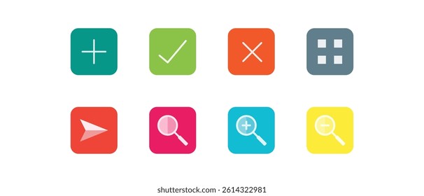 Contact icons. Web icons. Vector illustration. 
Add, zoom, send, menu