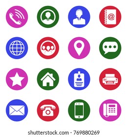 Contact Icons. White Flat Design In Circle. Vector Illustration. 