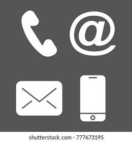 Contact Icons. White Icons On Black Background. EPS 10