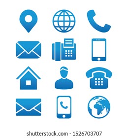 Contact Info Icon Set With Address Pin, Phone, Fax, Cell Phone, Worker And Email Icons.