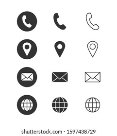 Contact info - icon set. Isolated on white background. Vector illustration.