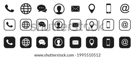 Contact Info Icon Set with Location Pin, Phone, Fax, Cellphone, Person and Email Icons
