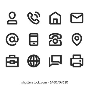 Contact information bold line icons for business card. Info vector symbols and signs.