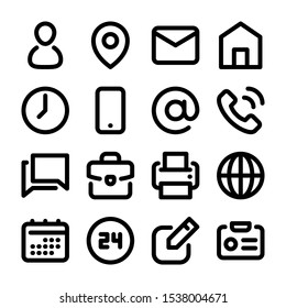 Contact Information Bold Line Icons. Personal Information And Contact Us Icons For Websites And Business Cards.