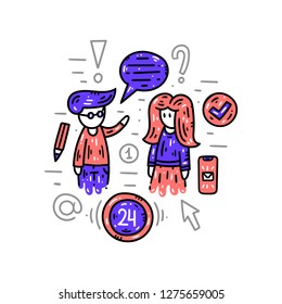 Contact information, communication and support. Website banner template. Flat line clipart set. Vector illustration. Dialogue concept