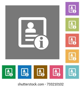 Contact information flat icons on simple color square backgrounds