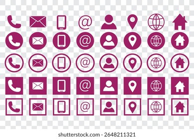 Conjunto de iconos de información de contacto en estilo de línea. Tarjeta de visita, hogar, teléfono, Locación, Dirección, Sitio web, correo, fax, símbolo de estilo negro simple de usuario para App y Sitio web, Ilustración vectorial.