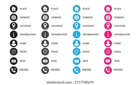 Conjunto de iconos de información de contacto para Sitio web, tarjetas de visita y diseño de comunicación.