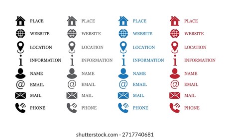 Contact Information Icon Set for Website, Business Cards, and Communication Design.