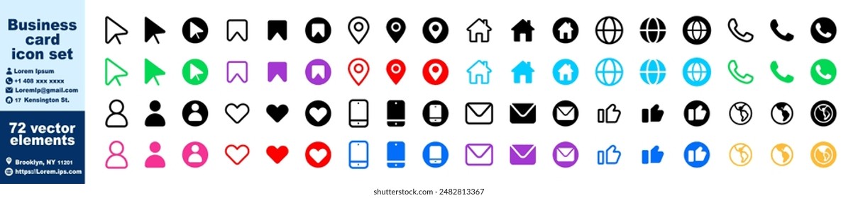Iconos de información de contacto para el conjunto grande de la tarjeta de visita. Vector para tarjeta de visita y Sitio web. Teléfono, correo, mensaje, ícono de Sitio web