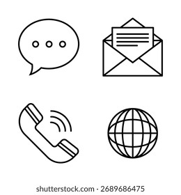 Conjunto de iconos de información de contacto Burbuja, sobre de correo electrónico, teléfono y globo - perfecto para el diseño de Sitios web y la comunicación digital