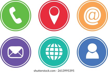 Contact Information Icons Set. Phone, email, location, user, address and website Icons