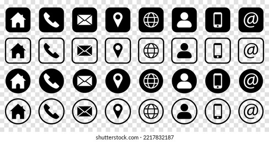 Contact information icons set. Vector illustration isolated on transparent background